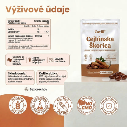 Cejlónska škorica, ekvivalent 7200 mg, s MCT olejom